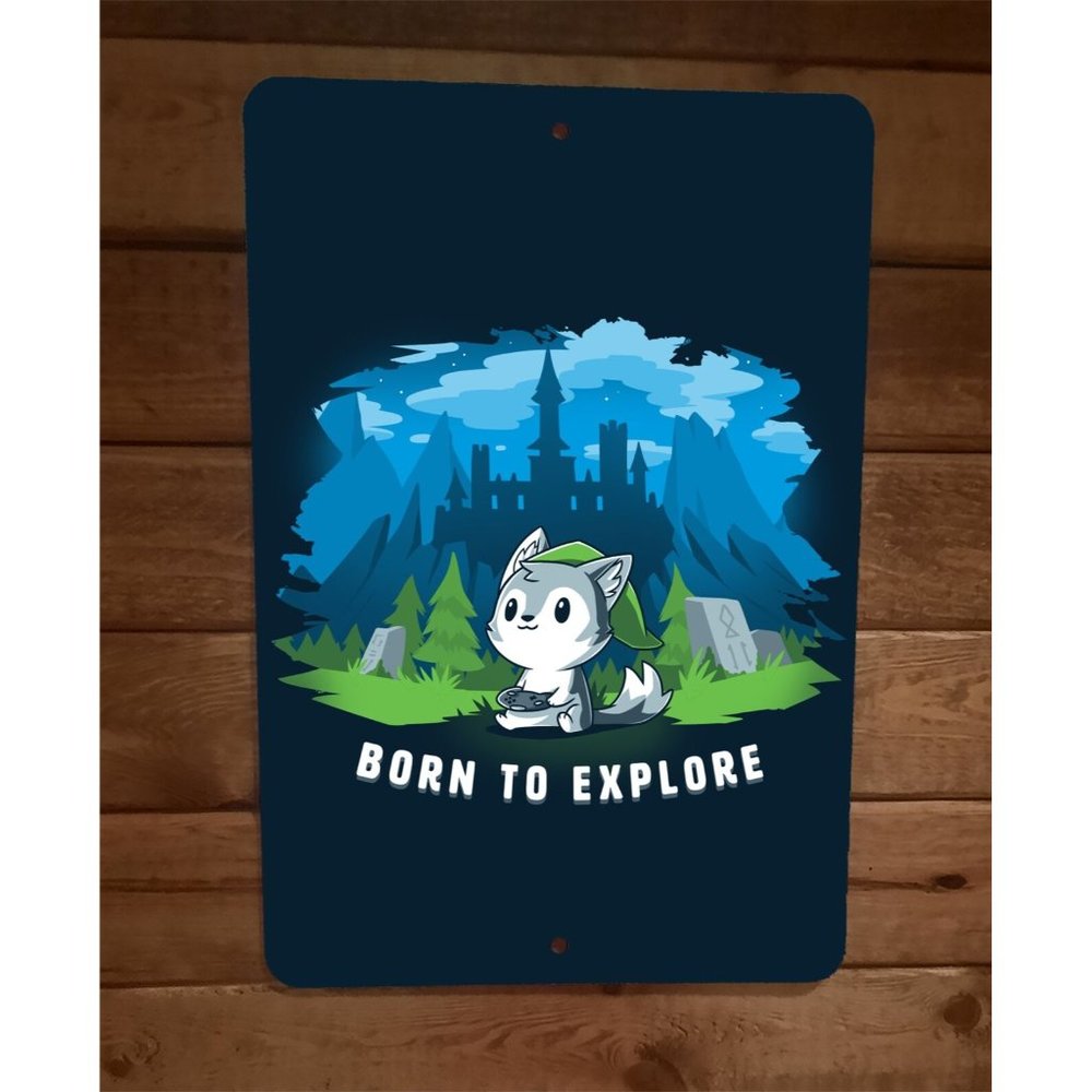 Born To Explore RPG Video Gamer Cat 8x12 Metal Wall Sign Poster